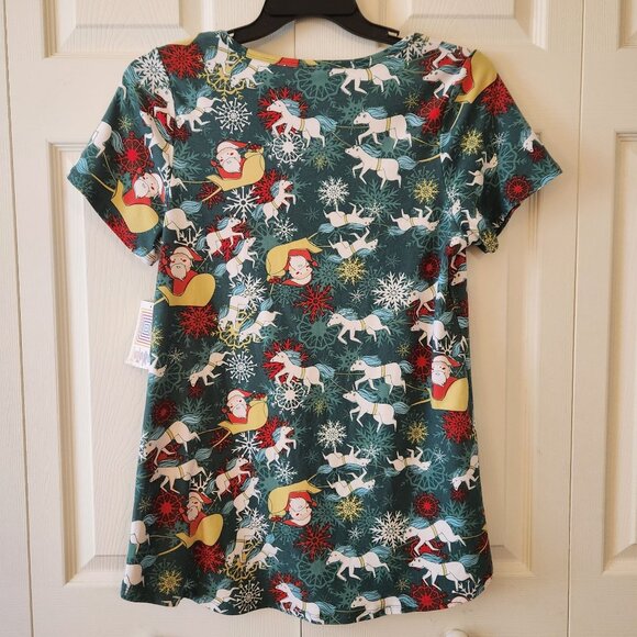 LuLaRoe Classic T-Shirt M Christmas Unicorn & Santa Design Green - Picture 7 of 9
